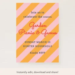 Orange/Pink Fun Stripe Download & Print Invitation>Meri Meri Discount