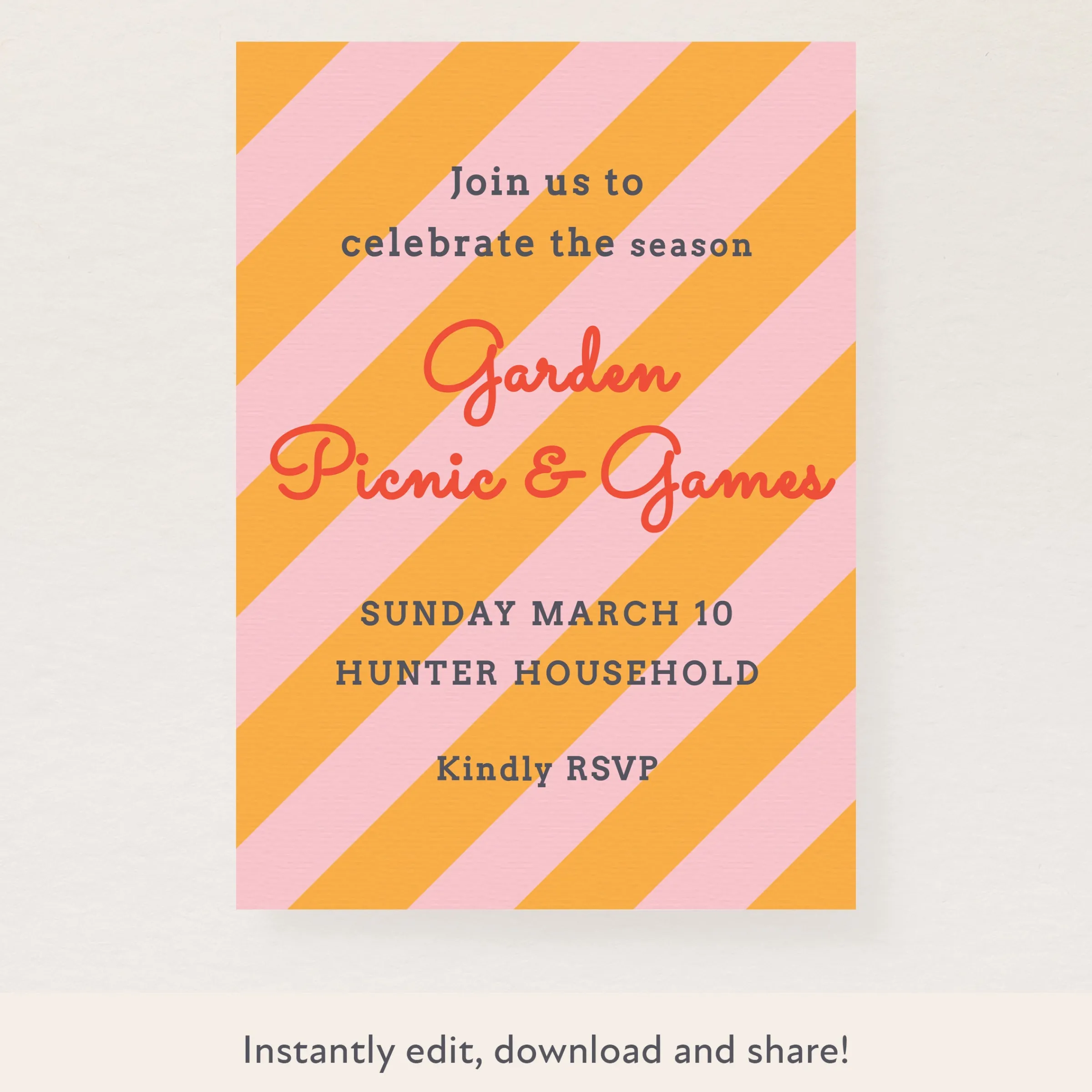 Orange/Pink Fun Stripe Download & Print Invitation>Meri Meri Discount