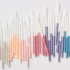 Pale Pink Glitter Dipped Candles (x 16)>Meri Meri Online