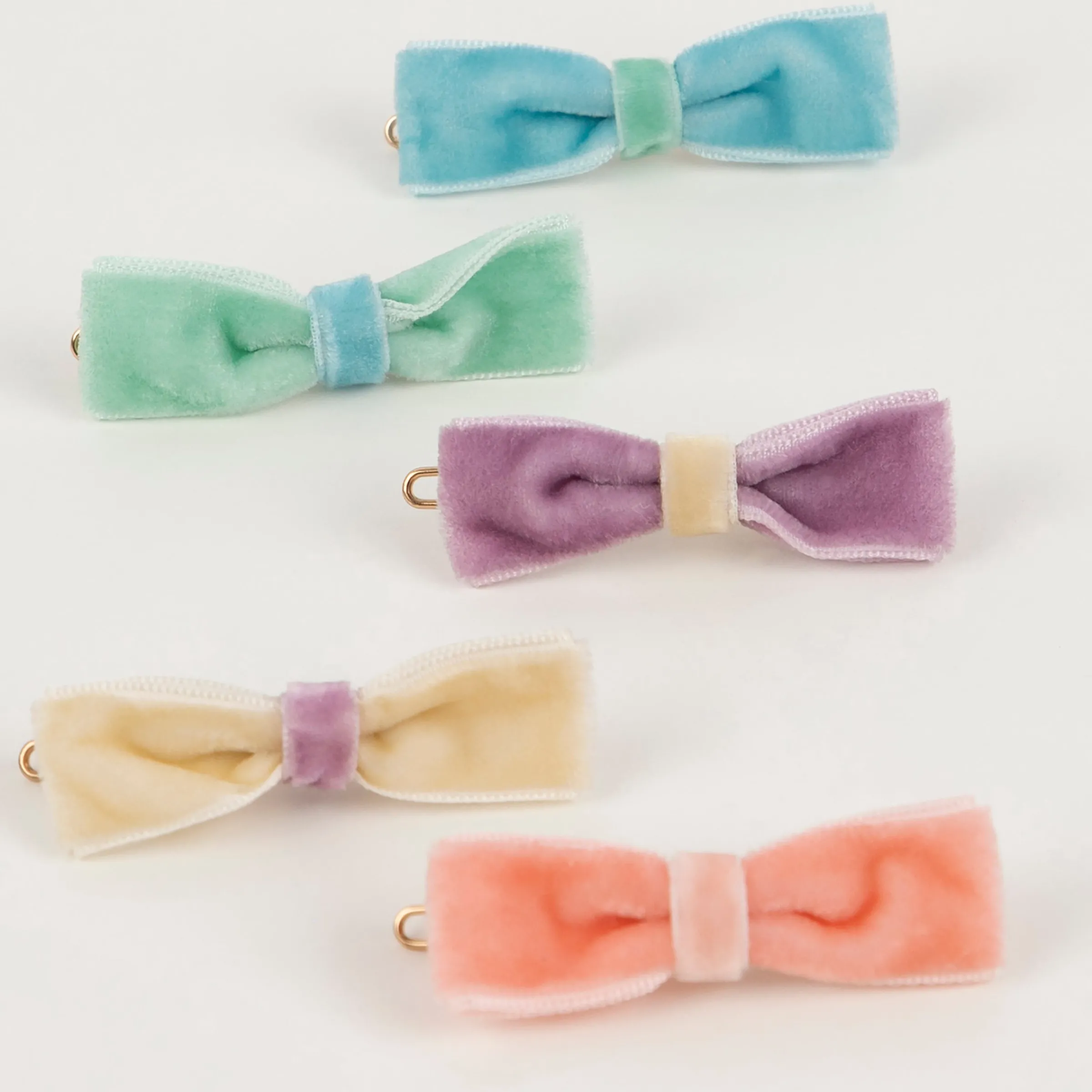 Pastel Velvet Mini Bow Clips (x 10)>Meri Meri Sale
