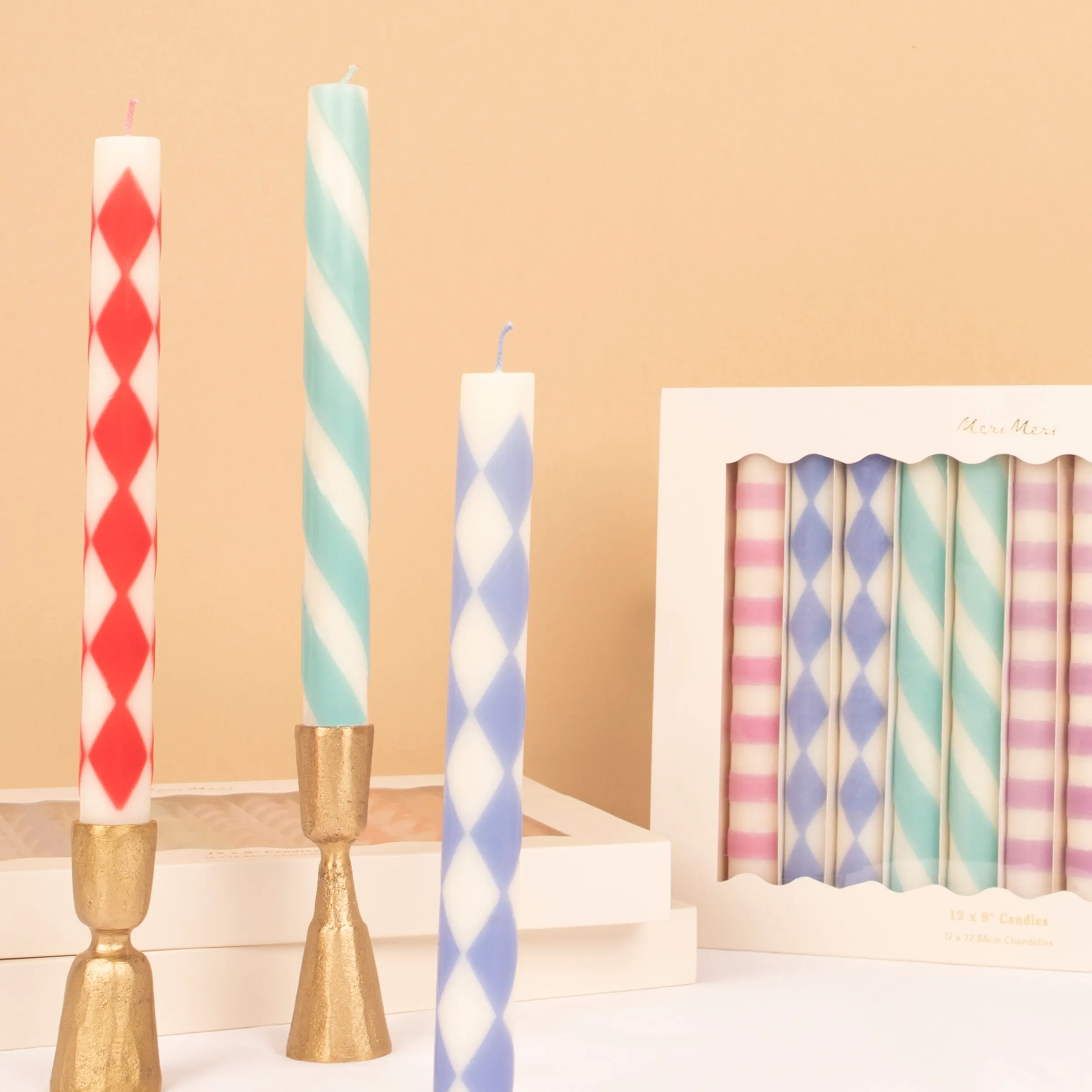 Patterned Table Candles (x 12)>Meri Meri Fashion