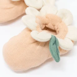 Peach Daisy Baby Booties><noscript><img width=