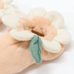 Peach Daisy Baby Booties><noscript><img width=