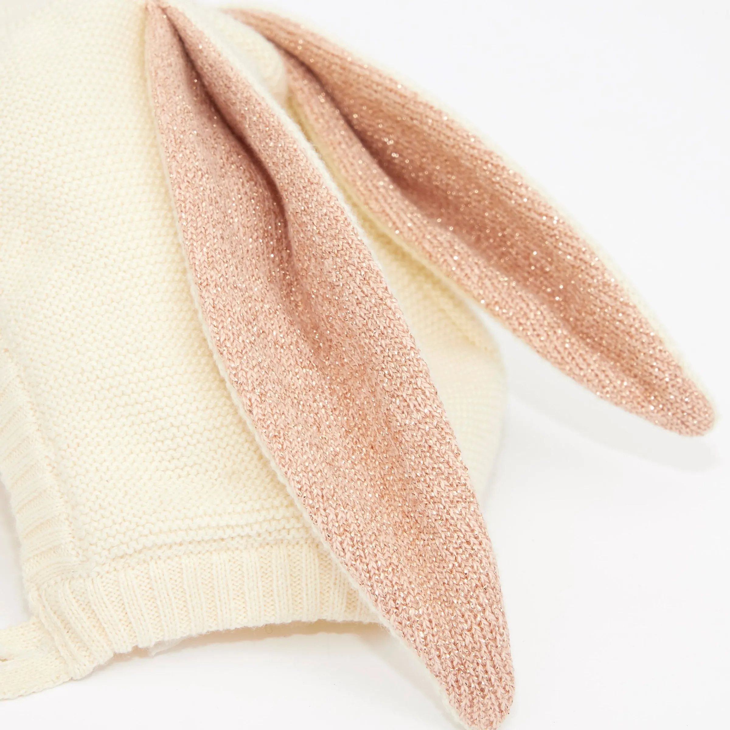 Peach Sparkle Bunny Baby Bonnet>Meri Meri Fashion
