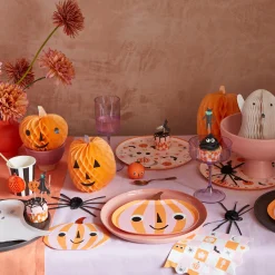 Pink & Orange Stripy Pumpkin Napkins (x 16)>Meri Meri Clearance