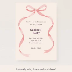 Pink Bow Ribbon Download & Print Invitation>Meri Meri Best