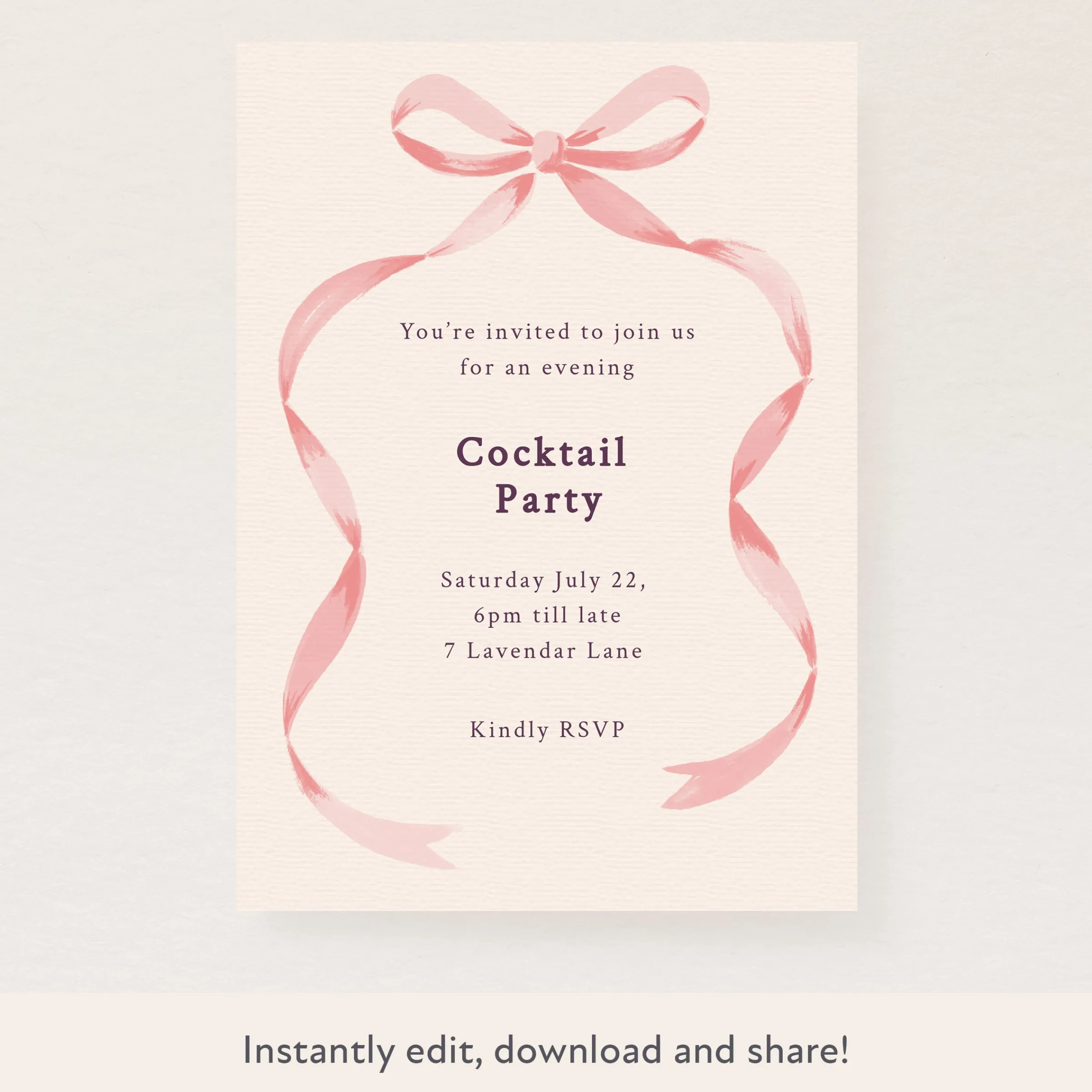 Pink Bow Ribbon Download & Print Invitation>Meri Meri Best