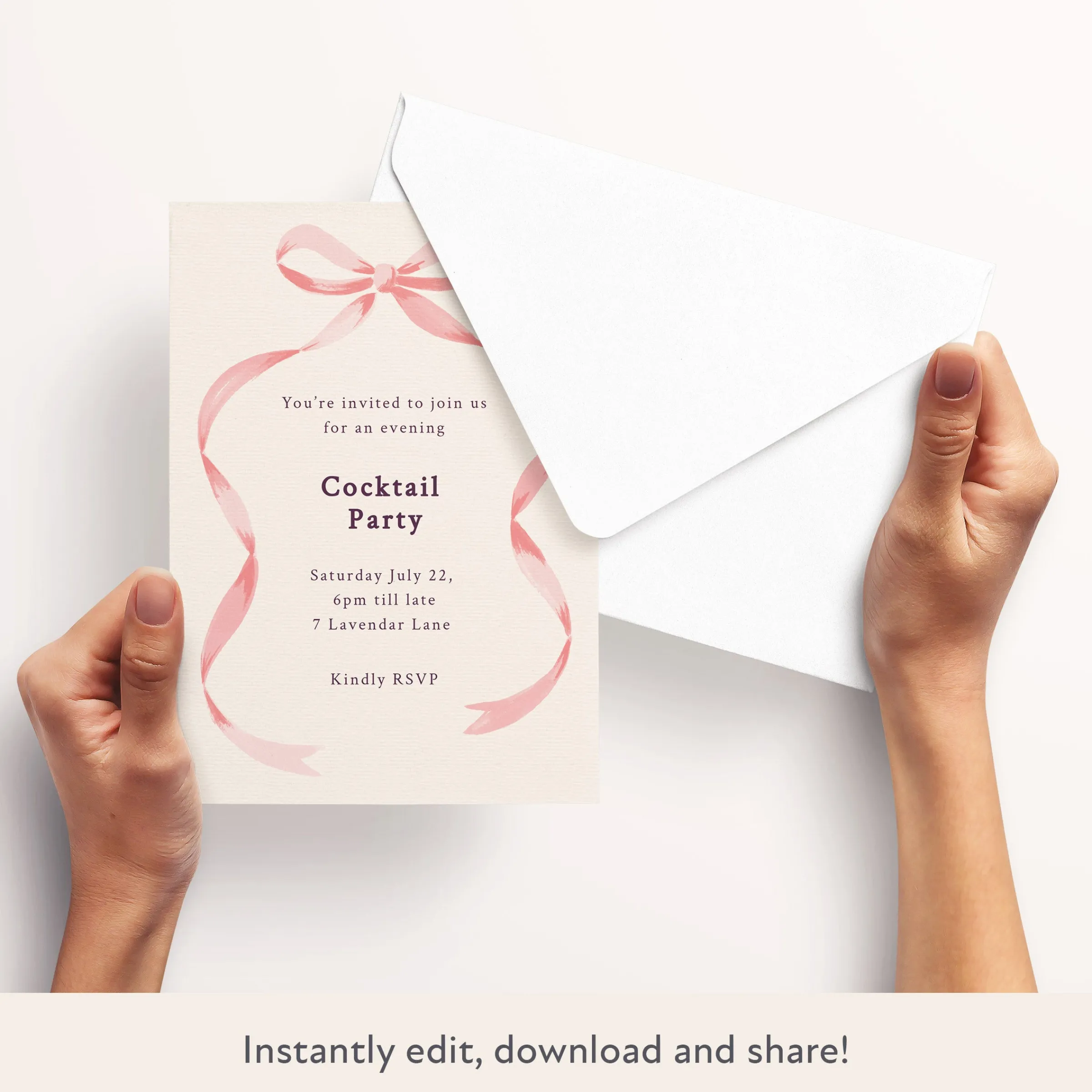 Pink Bow Ribbon Download & Print Invitation>Meri Meri Best