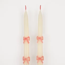 Pink Bow Taper Candles (x 2)><noscript><img width=