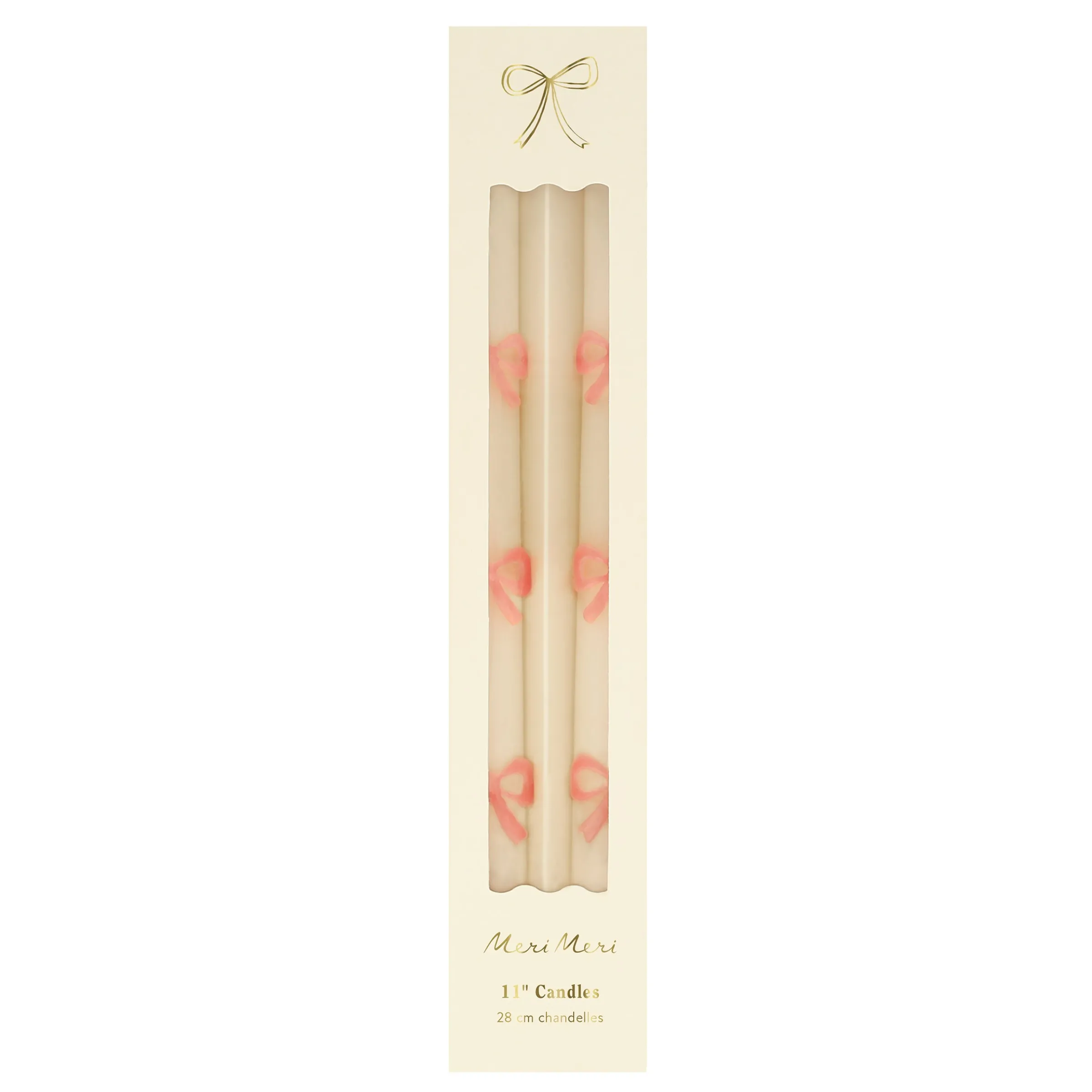 Pink Bow Taper Candles (x 2)>Meri Meri Clearance