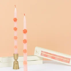 Pink Flower Taper Candles (x 2)>Meri Meri Hot