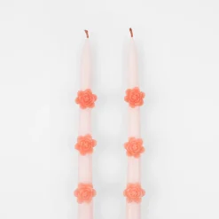 Pink Flower Taper Candles (x 2)><noscript><img width=