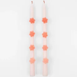 Pink Flower Taper Candles (x 2)><noscript><img width=