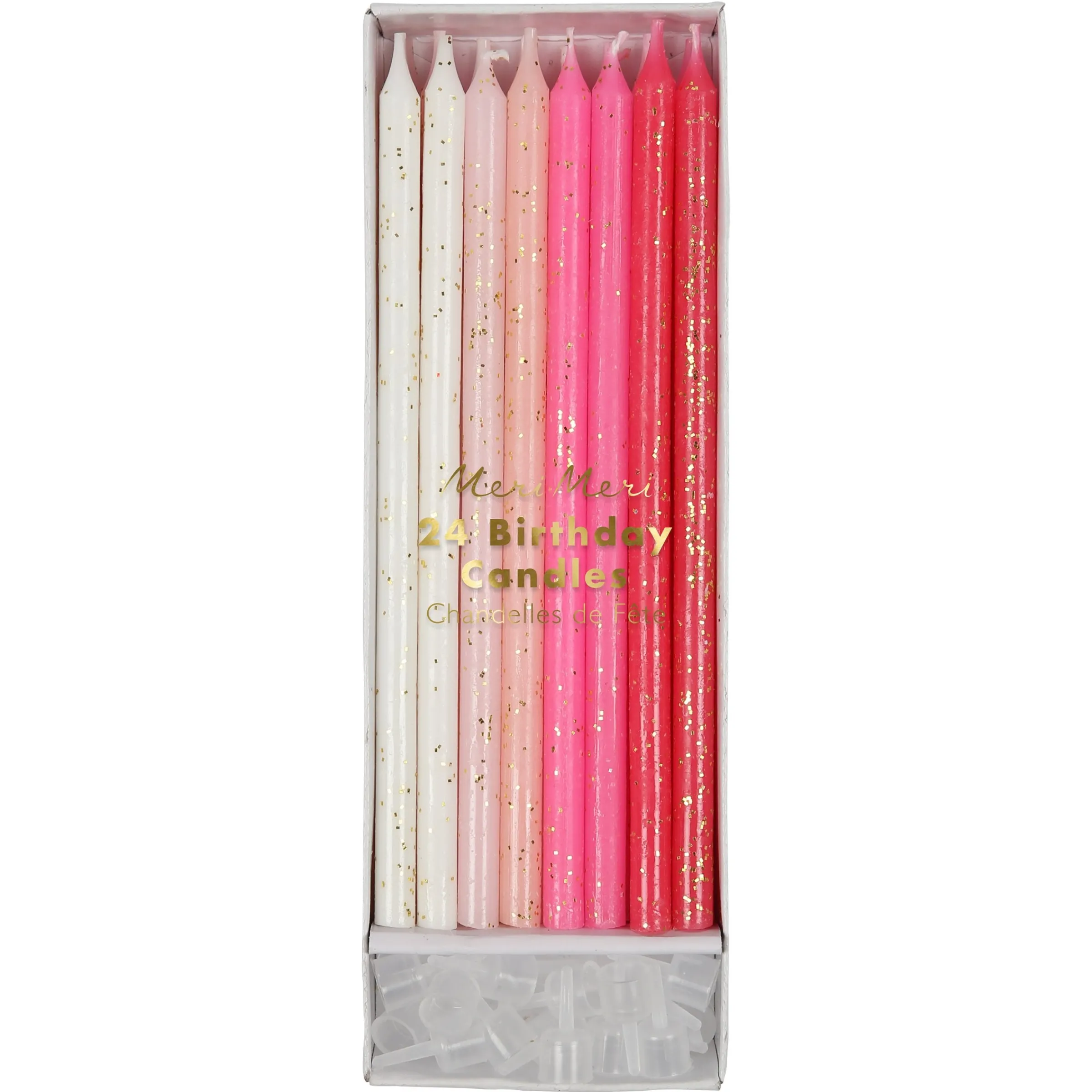 Pink Glitter Candles (x 24)>Meri Meri Outlet