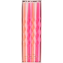 Pink Twisted Long Candles (x 16)>Meri Meri Clearance