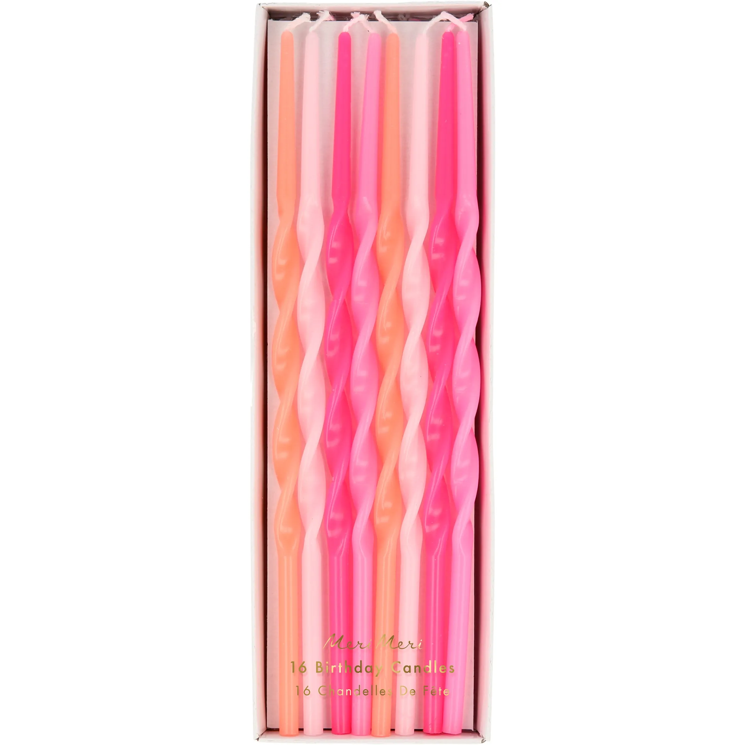 Pink Twisted Long Candles (x 16)>Meri Meri Clearance