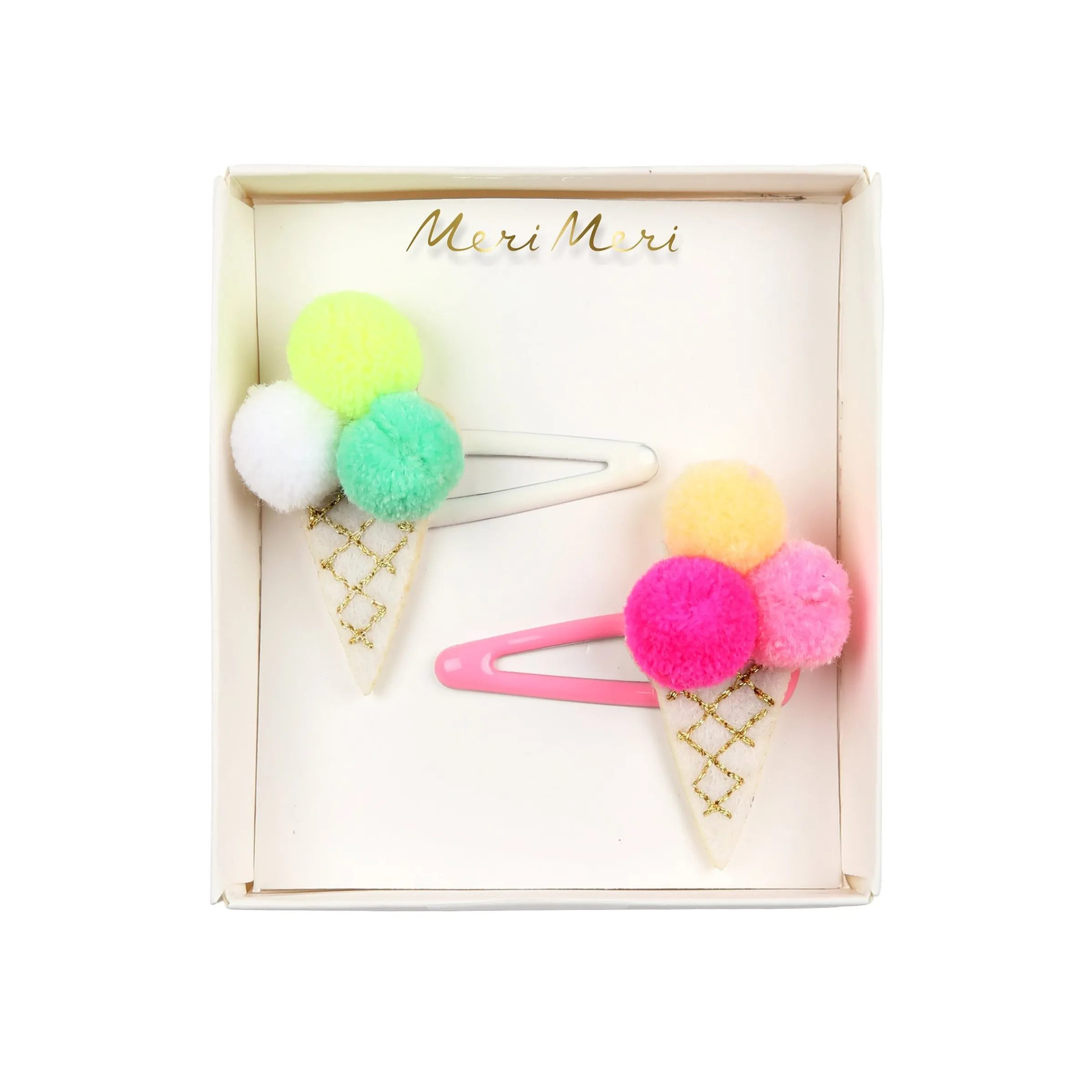 Pompom Ice Cream Hair Clips (x 2)>Meri Meri Fashion