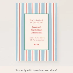 Preppy Stripe Download & Print Invitation>Meri Meri Outlet