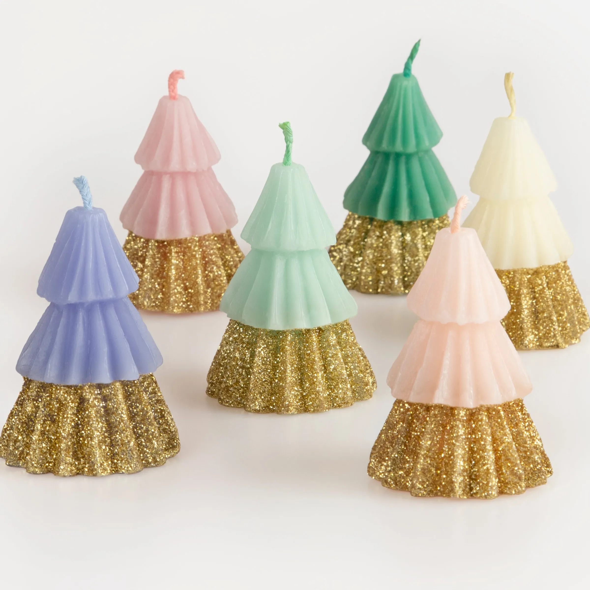 Rainbow Glitter Tree Candles (x 6)>Meri Meri Outlet