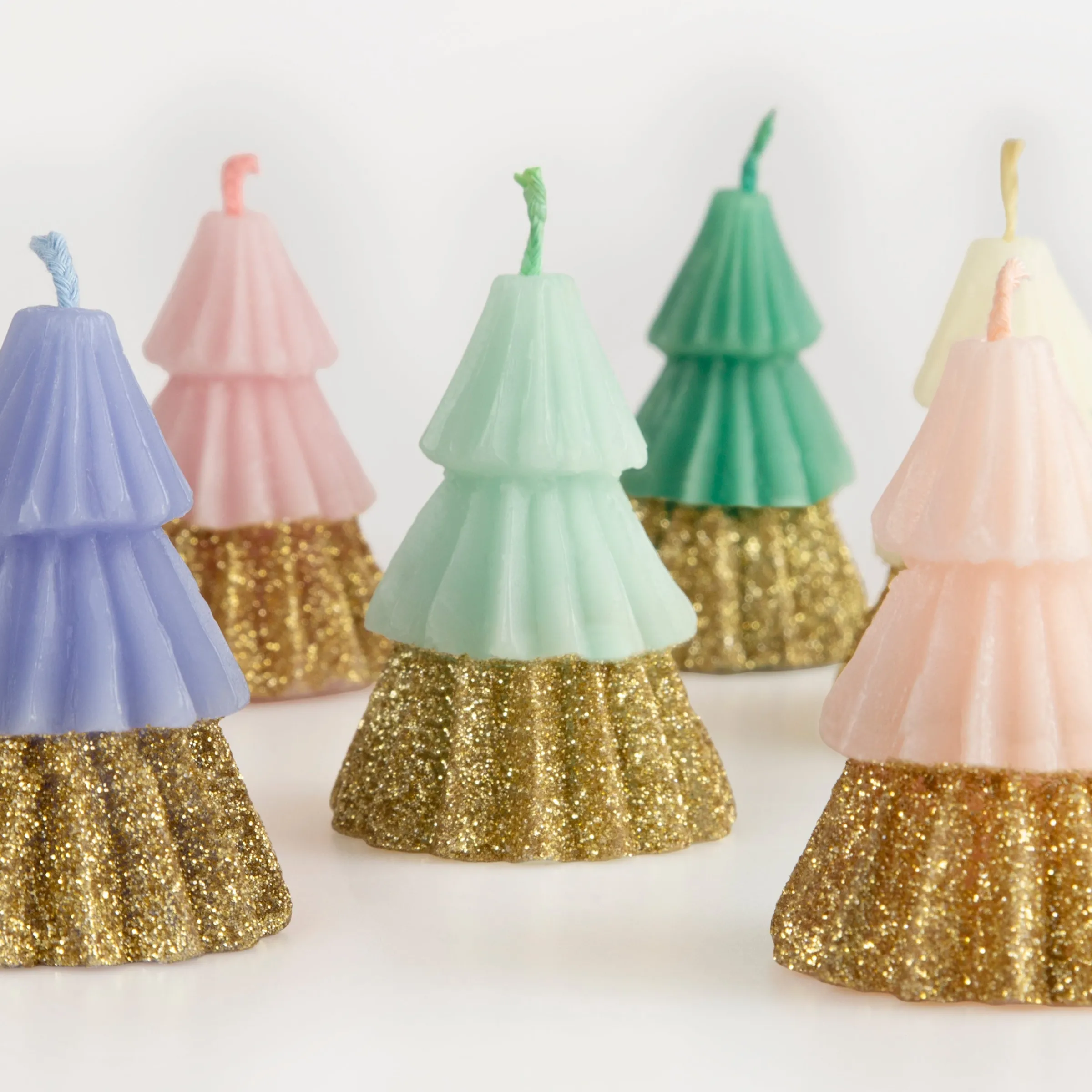 Rainbow Glitter Tree Candles (x 6)>Meri Meri Outlet