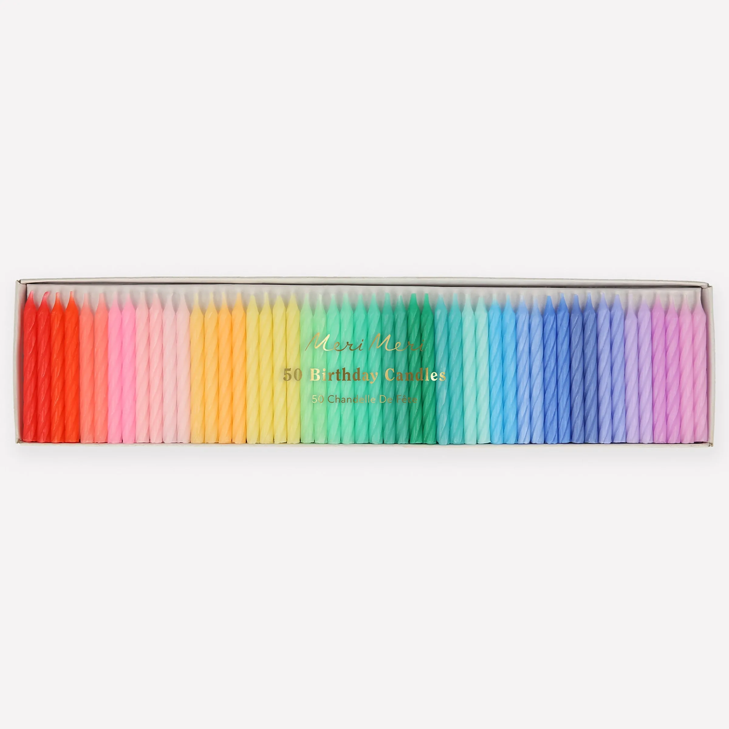 Rainbow Twisted Mini Candles (x 50)>Meri Meri Hot