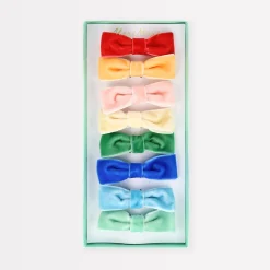 Rainbow Velvet Bow Hair Clips (x 8)>Meri Meri Outlet