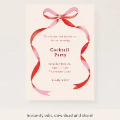 Red Bow Ribbon Download & Print Invitation>Meri Meri Discount