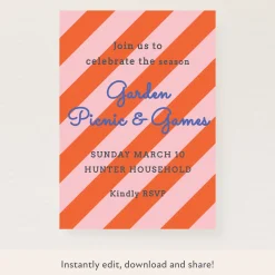 Red/Pink Fun Stripe Download & Print Invitation>Meri Meri Sale