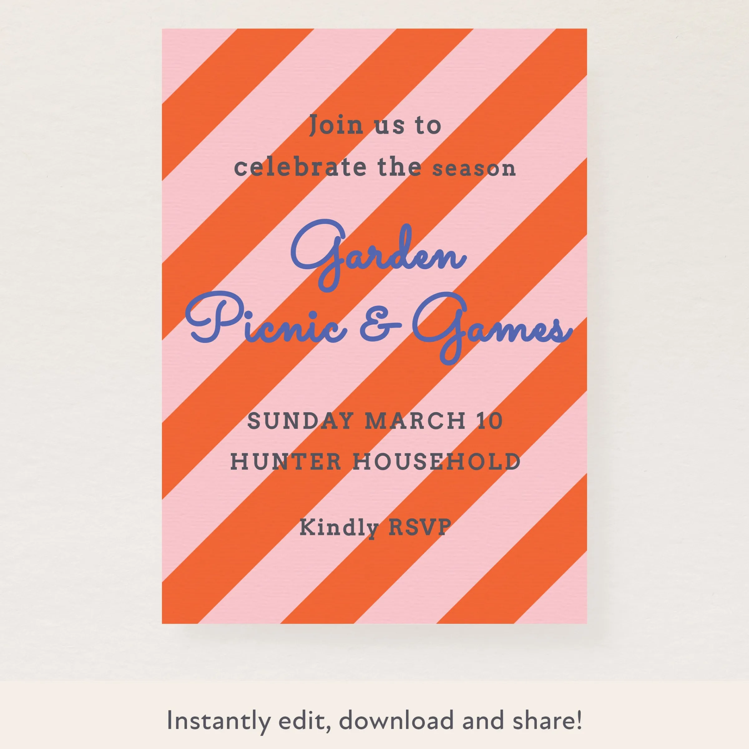 Red/Pink Fun Stripe Download & Print Invitation>Meri Meri Sale
