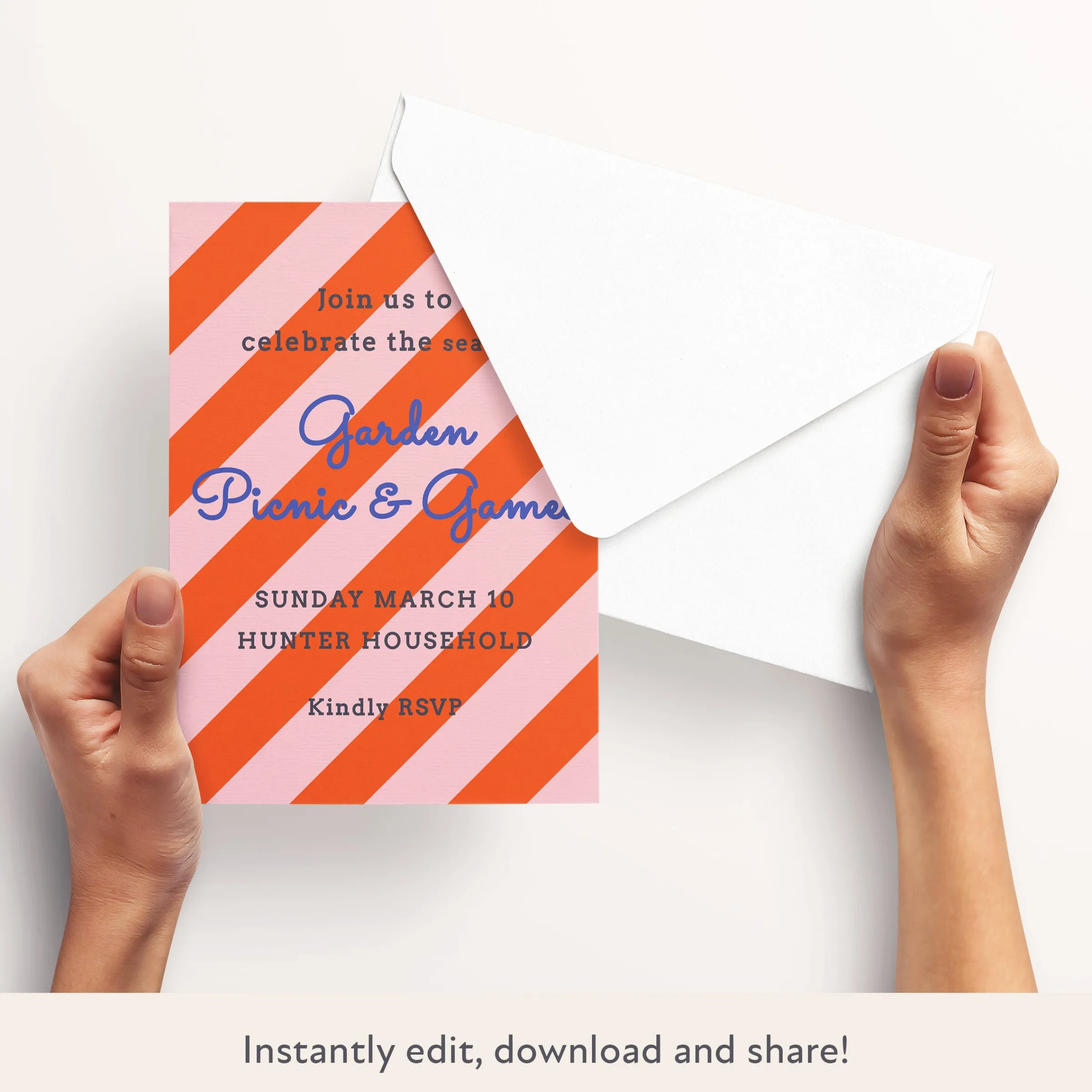 Red/Pink Fun Stripe Download & Print Invitation>Meri Meri Sale