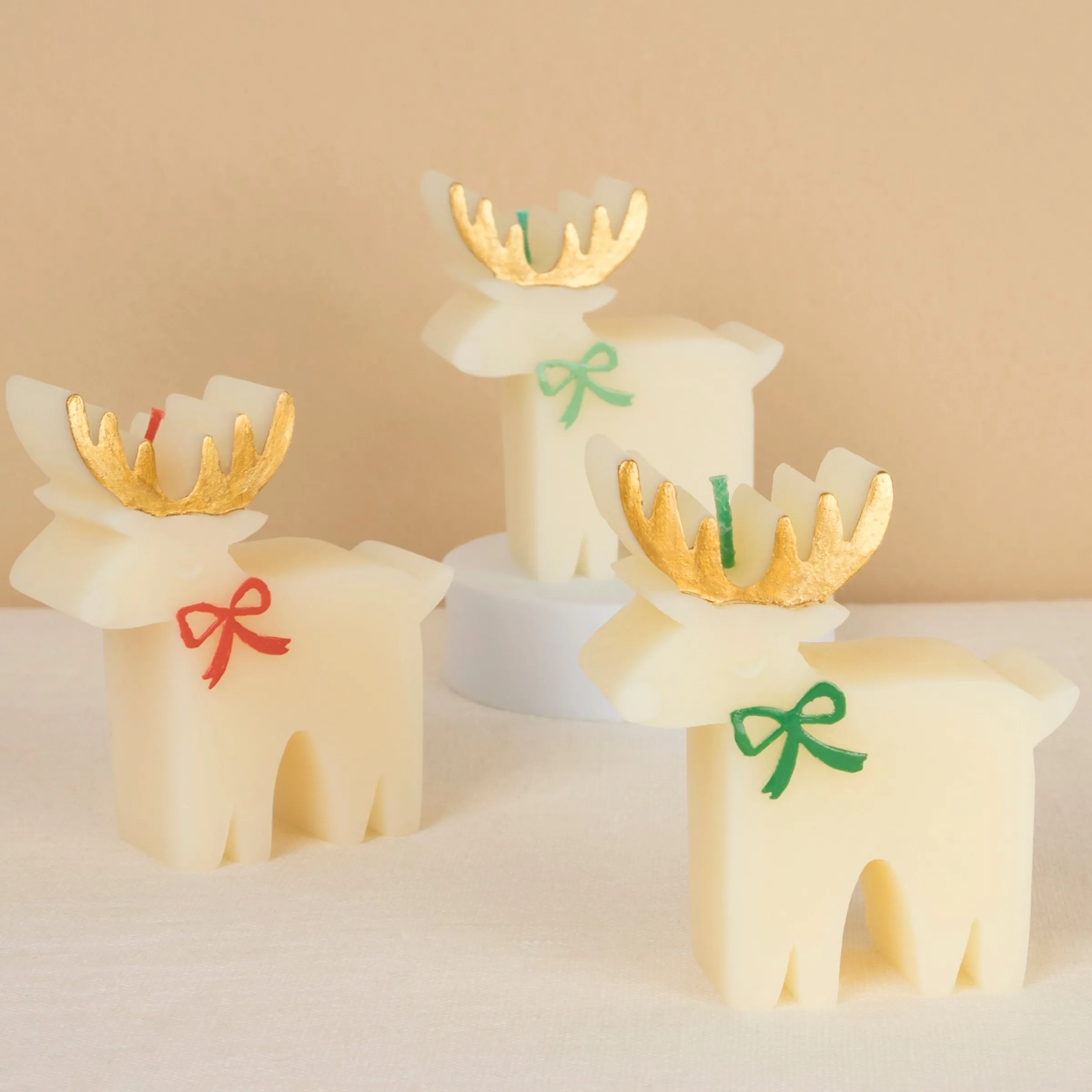 Reindeer With Bow Candles (x 3)>Meri Meri New