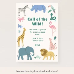 Safari Animals Download & Print Invitation>Meri Meri New