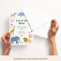 Safari Animals Download & Print Invitation><noscript><img width=