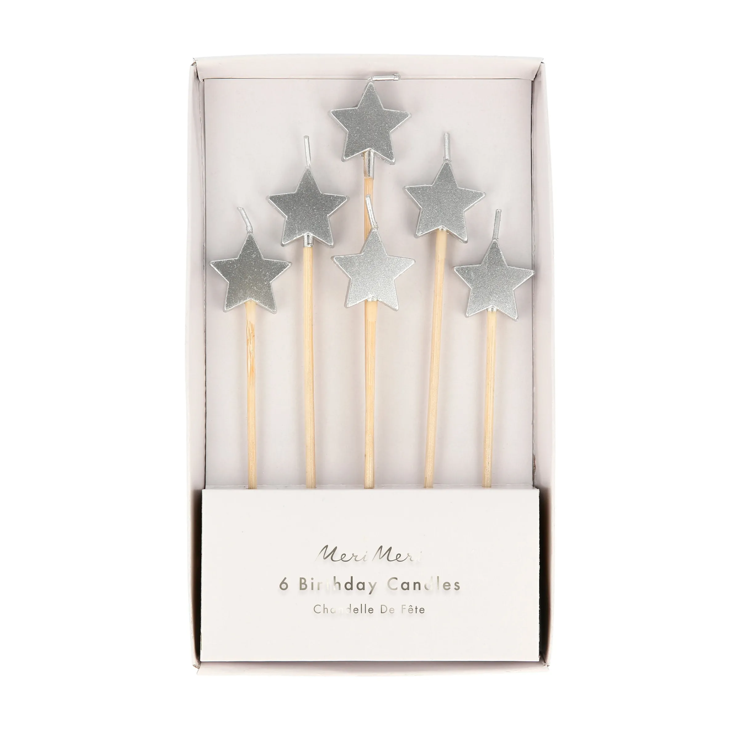 Silver Star Candles (x 6)>Meri Meri Clearance