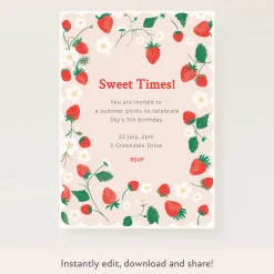 Strawberries Download & Print Invitation>Meri Meri Hot