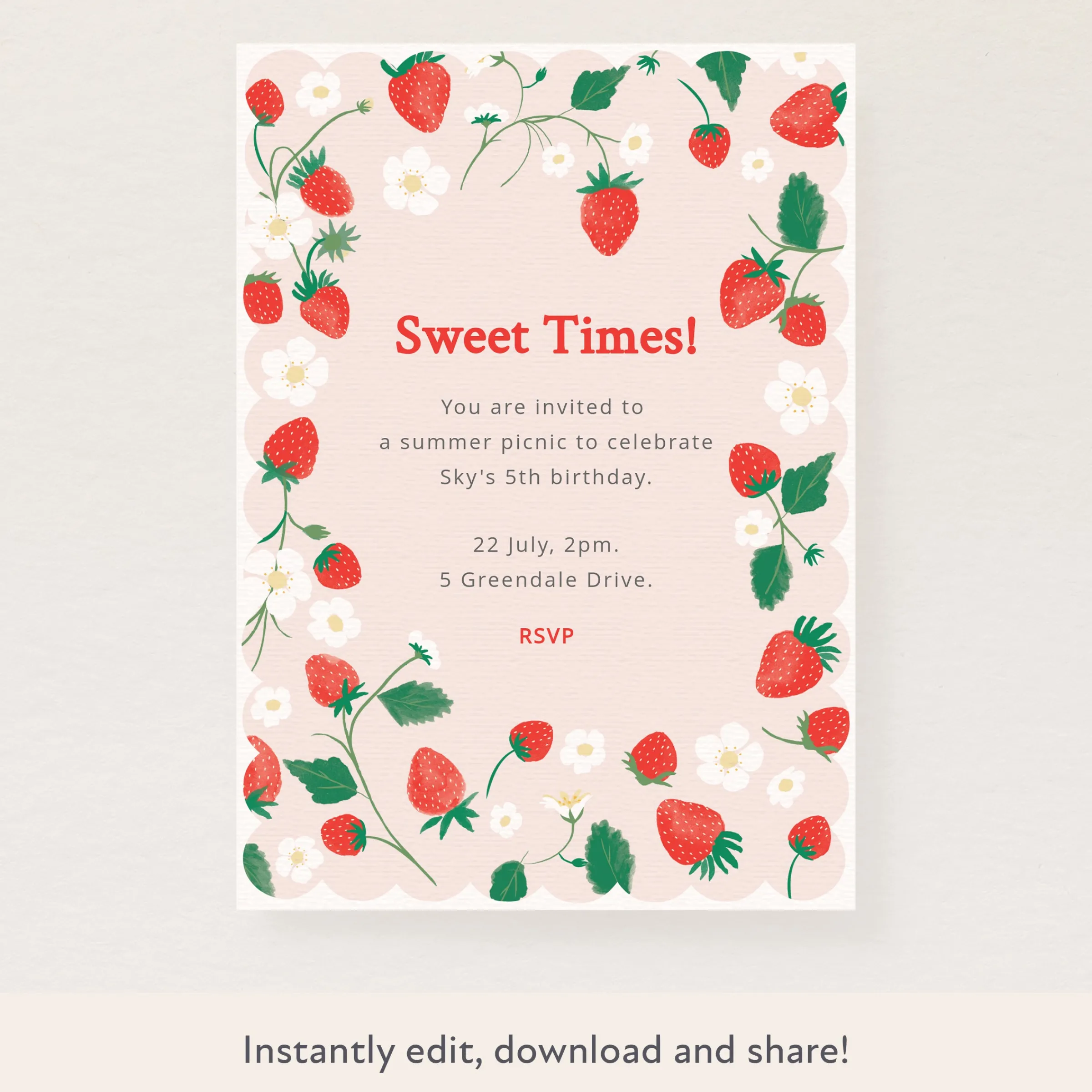 Strawberries Download & Print Invitation>Meri Meri Hot