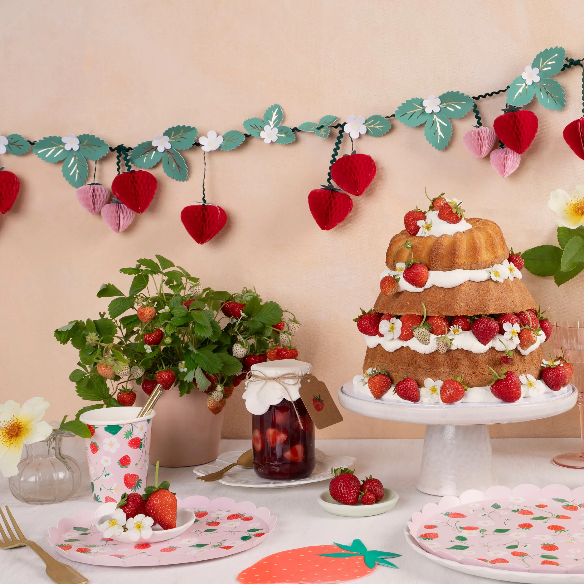 Strawberry Pattern Dinner Plates (x 8)>Meri Meri Sale