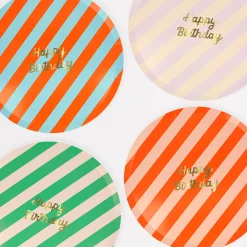 Stripe Happy Birthday Dinner Plates (x 8)>Meri Meri Best