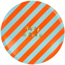 Stripe Happy Birthday Dinner Plates (x 8)><noscript><img width=