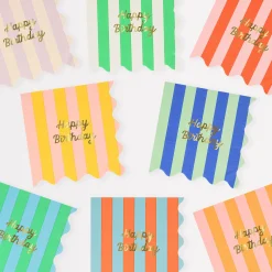 Stripe Happy Birthday Large Napkins (x 16)>Meri Meri Clearance