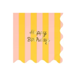 Stripe Happy Birthday Large Napkins (x 16)><noscript><img width=