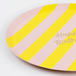 Stripe Happy Birthday Side Plates (x 8)>Meri Meri Fashion