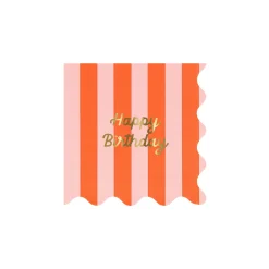 Stripe Happy Birthday Small Napkins (x 16)><noscript><img width=