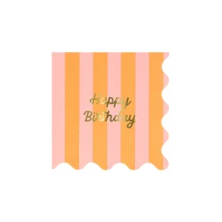 Stripe Happy Birthday Small Napkins (x 16)><noscript><img width=