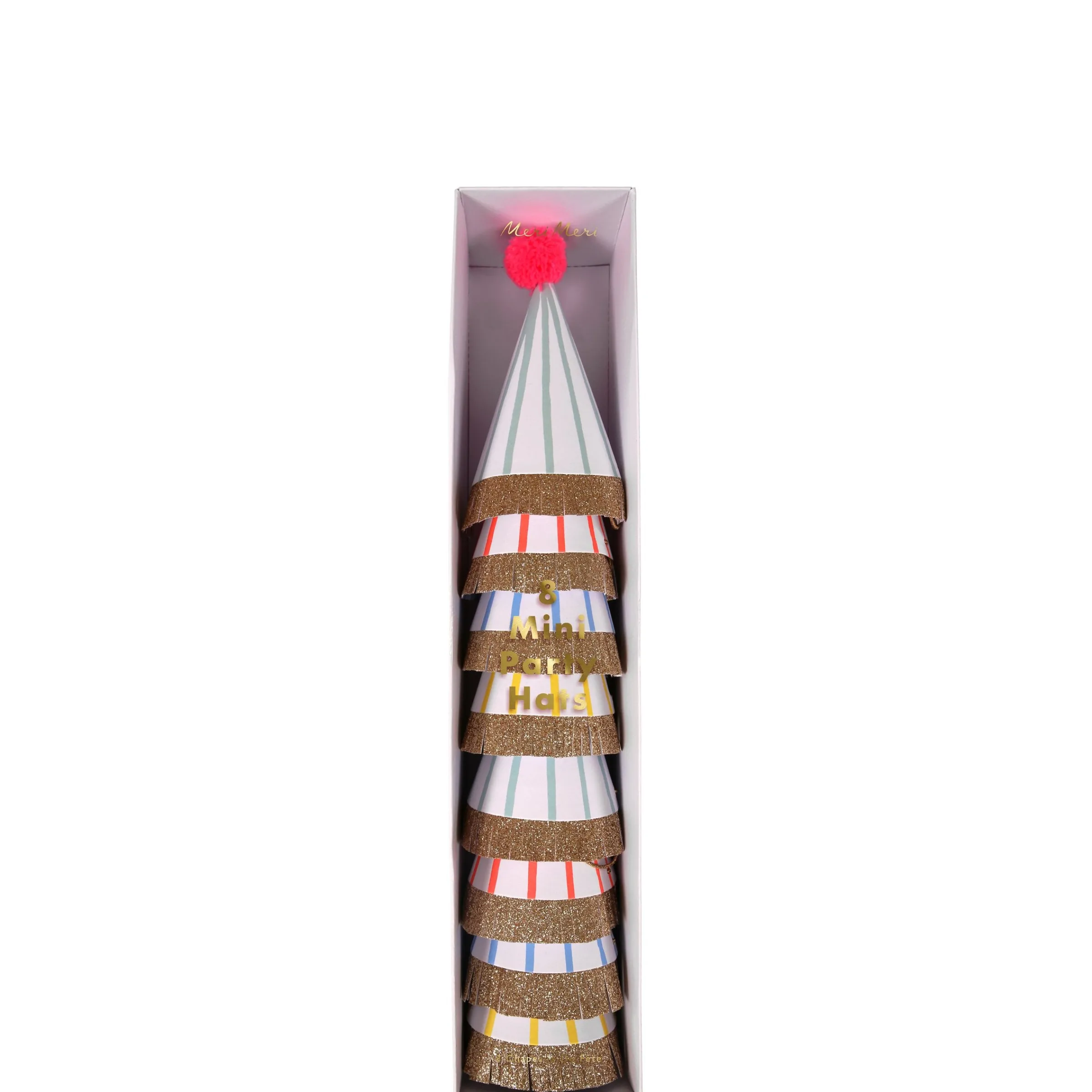 Stripe Pompom Mini Party Hats (x 8)>Meri Meri Discount