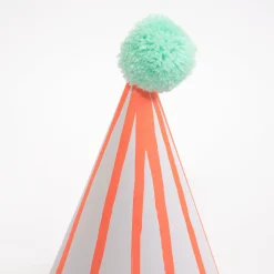 Stripe Pompom Party Hats (x 8)><noscript><img width=