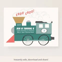 Train Download & Print Invitation>Meri Meri Hot