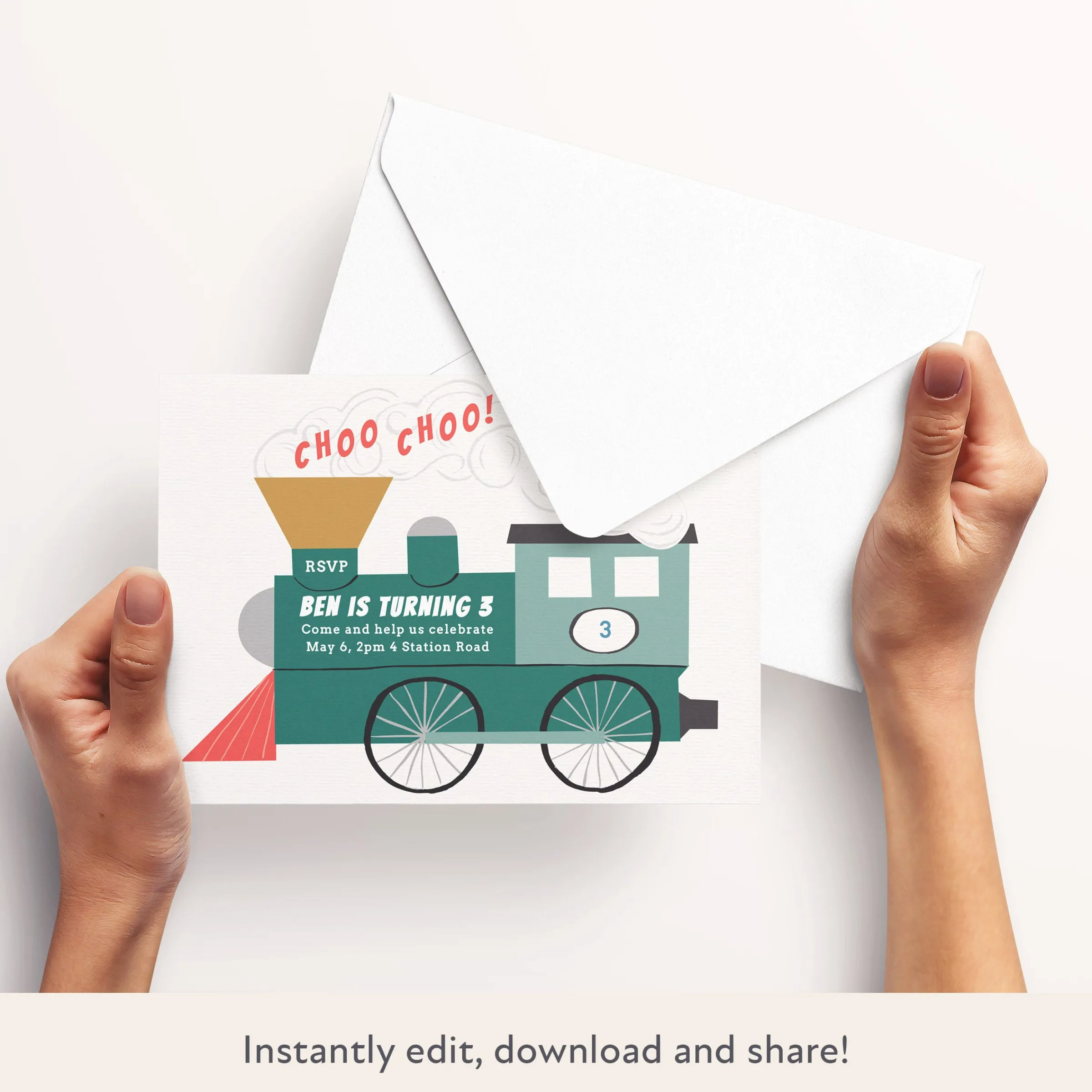 Train Download & Print Invitation>Meri Meri Hot