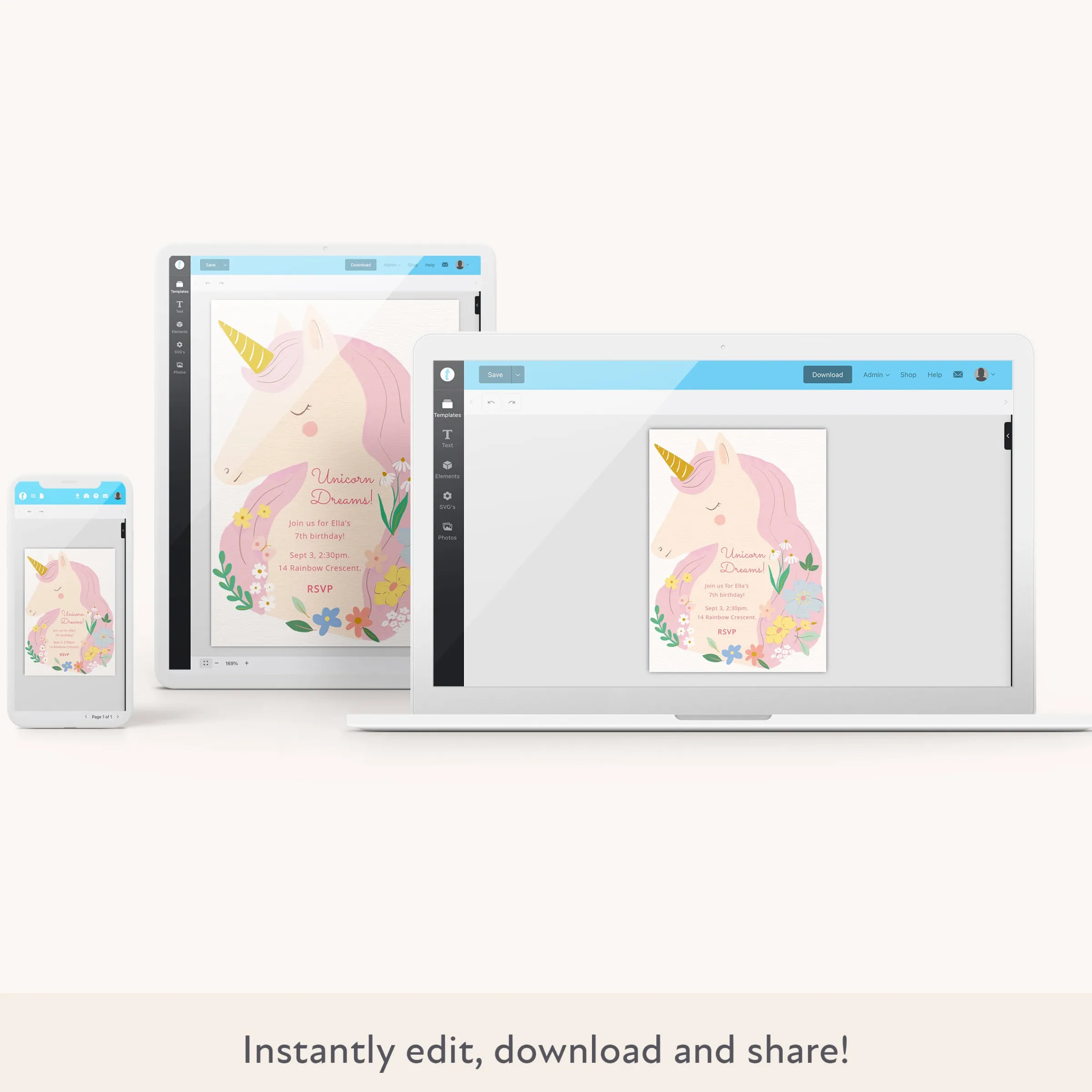 Unicorns Download & Print Invitation>Meri Meri Sale