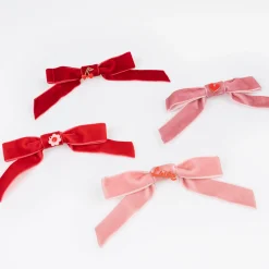 Velvet Bows With Charms Hair Clips (x 4)>Meri Meri New